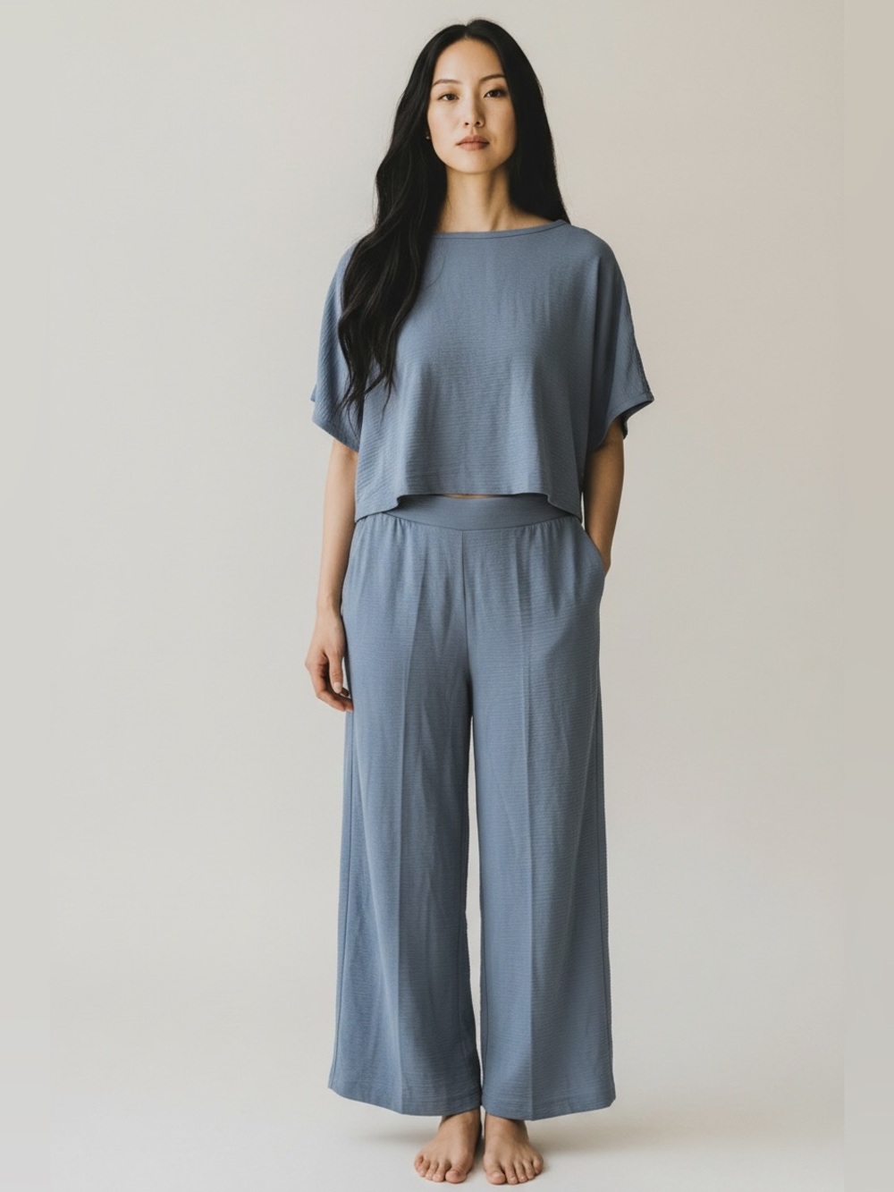 Adrianna Papell Dusty Blue Wide-Leg Pull-On Pants